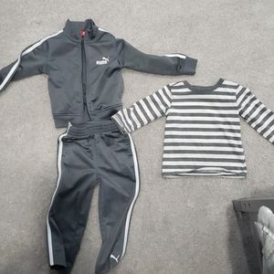 Puma jump suit and Calvin Klein striped shirt
